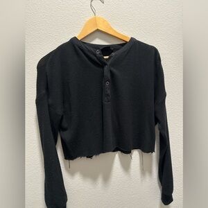 Black Distressed Urban Cropped Long Sleeve